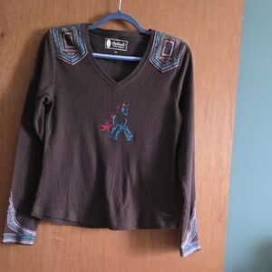 Outback Trading Co. Women's Brown Embroidered Dressage Horse Jersey